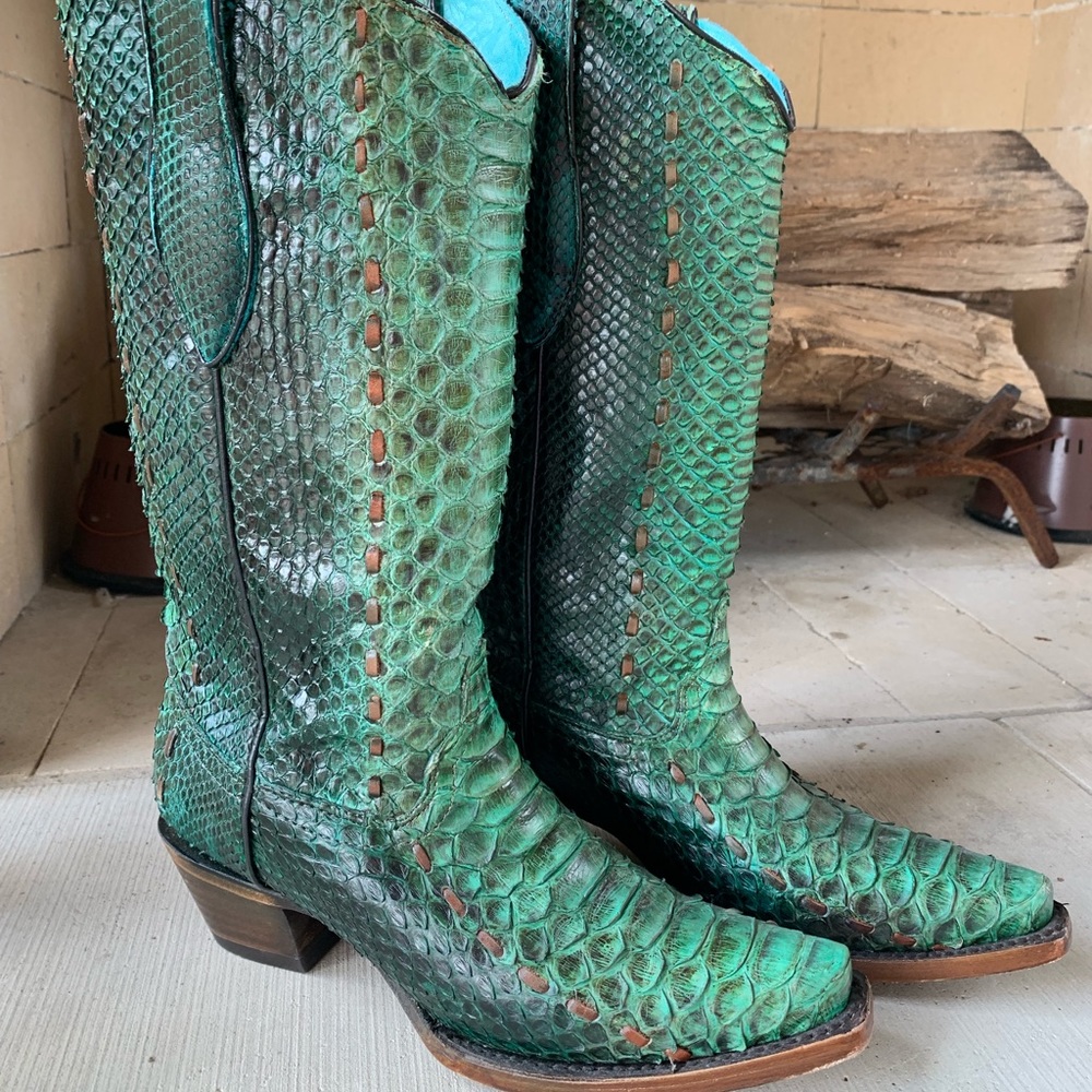 Corral Full Python Turquoise Boots Size 6